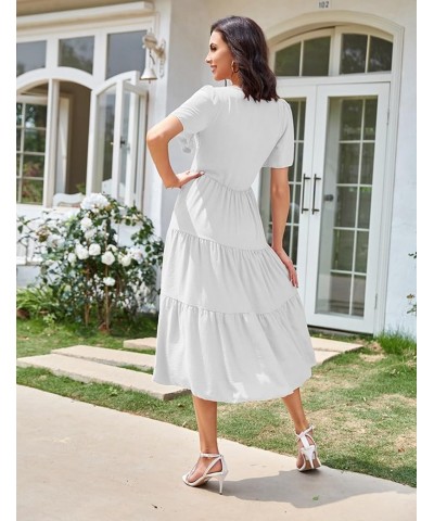 SDEER Women's Smocked Flutter Short Sleeve Midi Dress Summer V Neck Pleated Layered Dress White $14.76 Dresses