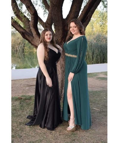 Women Long Prom Dresses Ball Gown Spaghetti Strap A Line Satin Formal Bridesmaid Dresses for Wedding with Slit ABC036 Plum $3...