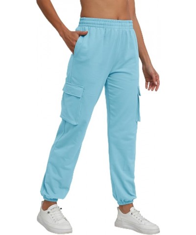 Cargo Pants for Women High Waisted Casual Pants Baggy Stretchy Ankle-Tied Lounge wear with 4 Pockets Light Blue $16.34 Pants