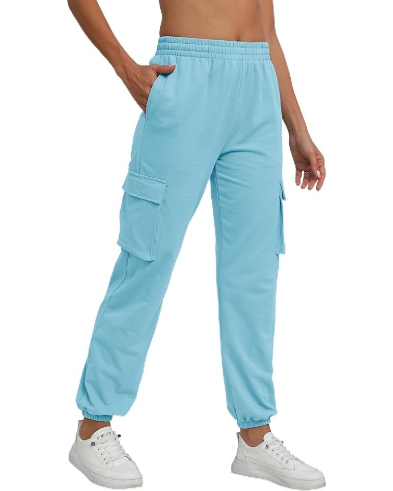 Cargo Pants for Women High Waisted Casual Pants Baggy Stretchy Ankle-Tied Lounge wear with 4 Pockets Light Blue $16.34 Pants