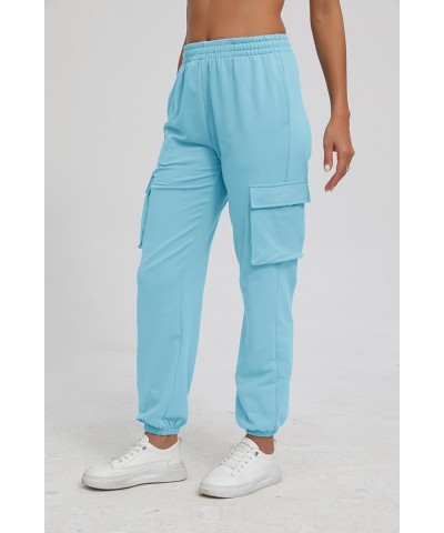 Cargo Pants for Women High Waisted Casual Pants Baggy Stretchy Ankle-Tied Lounge wear with 4 Pockets Light Blue $16.34 Pants