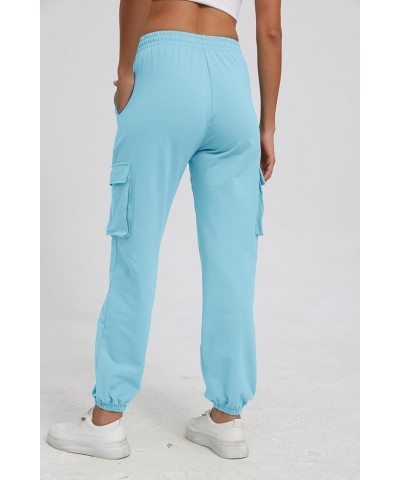 Cargo Pants for Women High Waisted Casual Pants Baggy Stretchy Ankle-Tied Lounge wear with 4 Pockets Light Blue $16.34 Pants