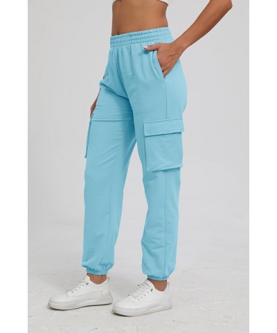 Cargo Pants for Women High Waisted Casual Pants Baggy Stretchy Ankle-Tied Lounge wear with 4 Pockets Light Blue $16.34 Pants