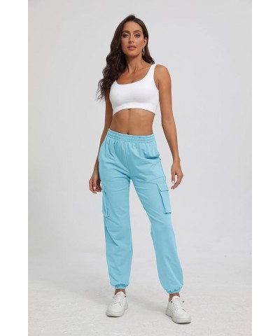 Cargo Pants for Women High Waisted Casual Pants Baggy Stretchy Ankle-Tied Lounge wear with 4 Pockets Light Blue $16.34 Pants