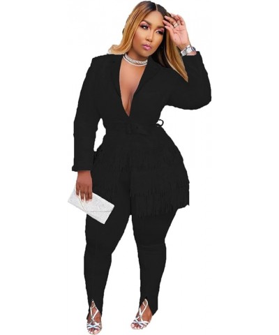 Womens Sexy 2 Pieces Graffiti Print Blazer Suit Pants Set Nightclub Tracksuit Outfit Set Black-3 $20.21 Activewear