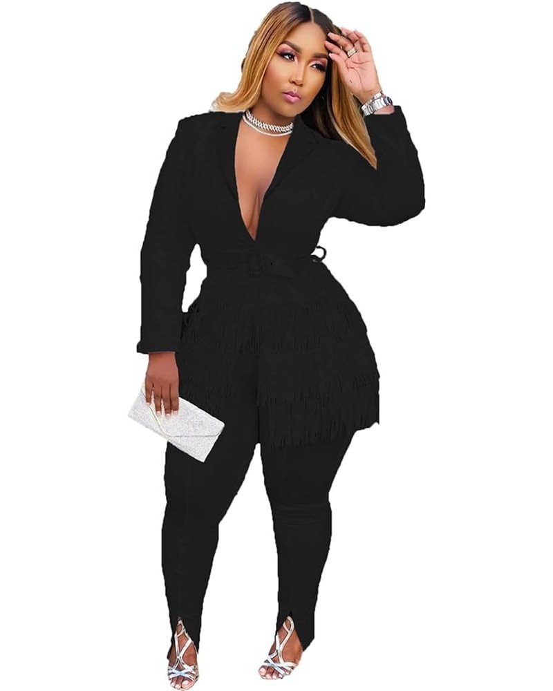 Womens Sexy 2 Pieces Graffiti Print Blazer Suit Pants Set Nightclub Tracksuit Outfit Set Black-3 $20.21 Activewear