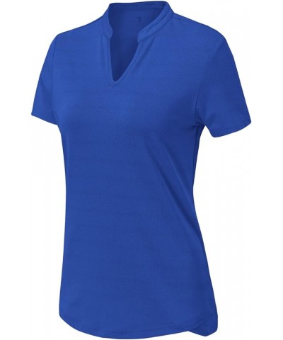 Women's Dry Fit Golf Polo Shirts Short Sleeve V Neck Collarless Athletic Activewear Shirts Yan Blue $15.36 Shirts