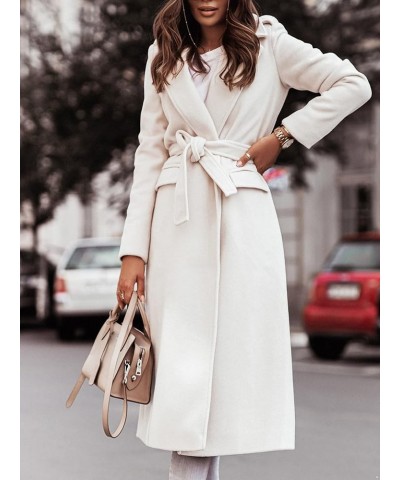 Women's Trench Coat Long Sleeve Lapel Winter Overcoat Mid-Long Belted Slim Outerwear Coat White $16.44 Coats