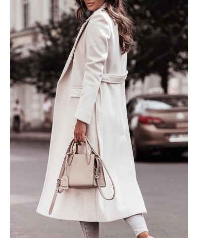 Women's Trench Coat Long Sleeve Lapel Winter Overcoat Mid-Long Belted Slim Outerwear Coat White $16.44 Coats