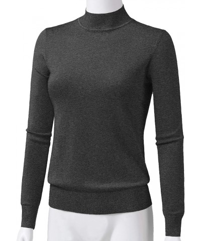 Women's Mock Neck Long Sleeve Solid Basic Soft Stretch Pullover Knit Sweater Jps001_charcoal $15.50 Sweaters