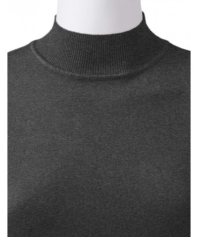 Women's Mock Neck Long Sleeve Solid Basic Soft Stretch Pullover Knit Sweater Jps001_charcoal $15.50 Sweaters