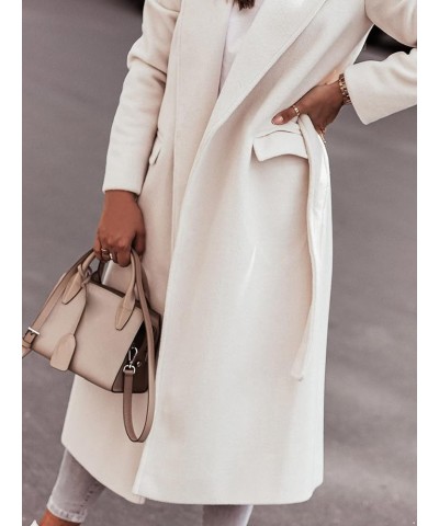 Women's Trench Coat Long Sleeve Lapel Winter Overcoat Mid-Long Belted Slim Outerwear Coat White $16.44 Coats