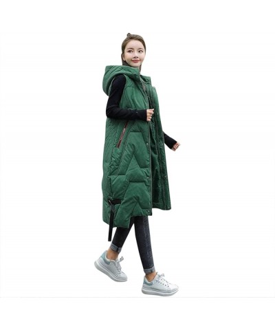 Long Puffer Vest for Women Winter Sleeveless Hooded Vest Lightweight Full Zip Outdoor Puffer Vest Jacket Coat Plus Size E- Gr...