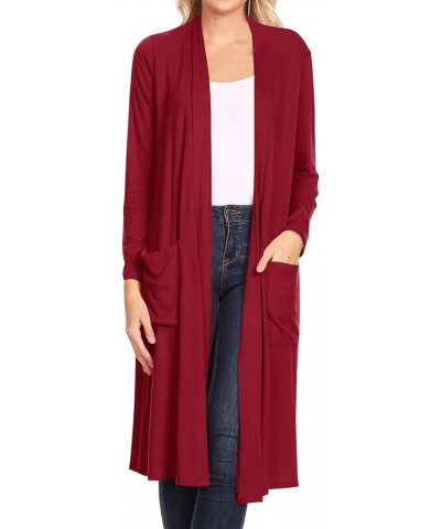 Women's Casual Loose Fit Open Front Side Pockets Solid Soft Lightweight Long Cardigan Hcd00875 Burgundy $15.93 Sweaters