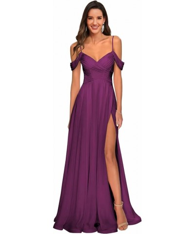 Cold Shoulder Chiffon Bridesmaid Dresses with Slit Pockets Long V Neck Corset Prom Dress Formal Evening Gown Plum $33.12 Dresses