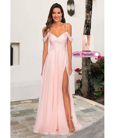 Cold Shoulder Chiffon Bridesmaid Dresses with Slit Pockets Long V Neck Corset Prom Dress Formal Evening Gown Plum $33.12 Dresses