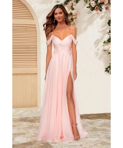 Cold Shoulder Chiffon Bridesmaid Dresses with Slit Pockets Long V Neck Corset Prom Dress Formal Evening Gown Plum $33.12 Dresses