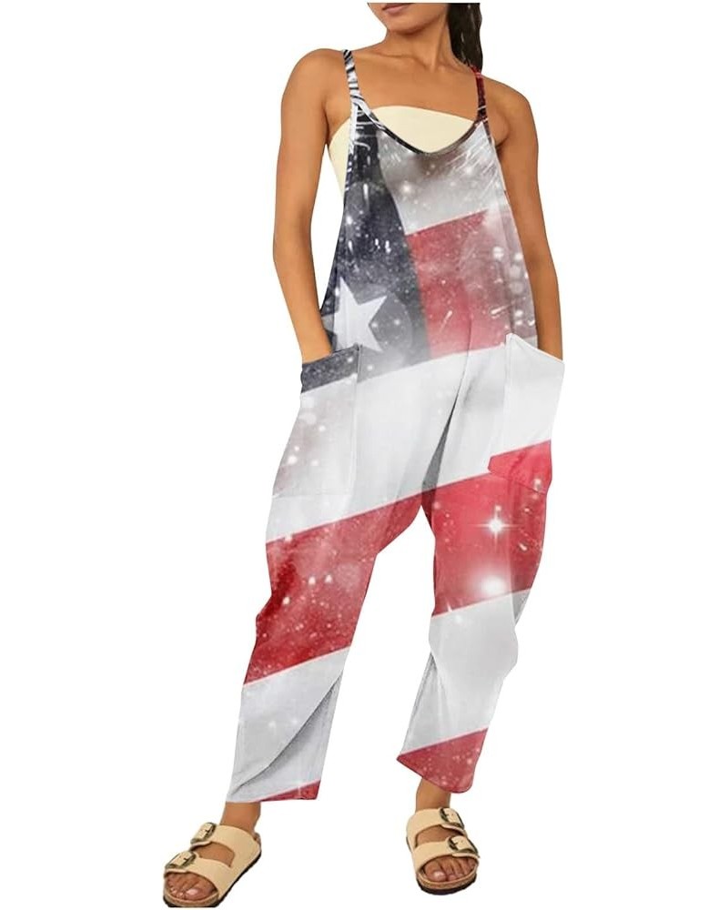 4th of July Costume, Womens Independence Day Print Loose Lightweight Comfy Romper V Neck Overalls with Pockets 01-red Womens ...