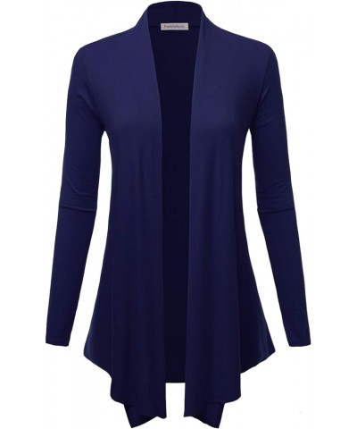 Women's Drape Front Open Cardigan Long Sleeve (S-2X, Made in USA) Psalm91-navy $13.80 Sweaters