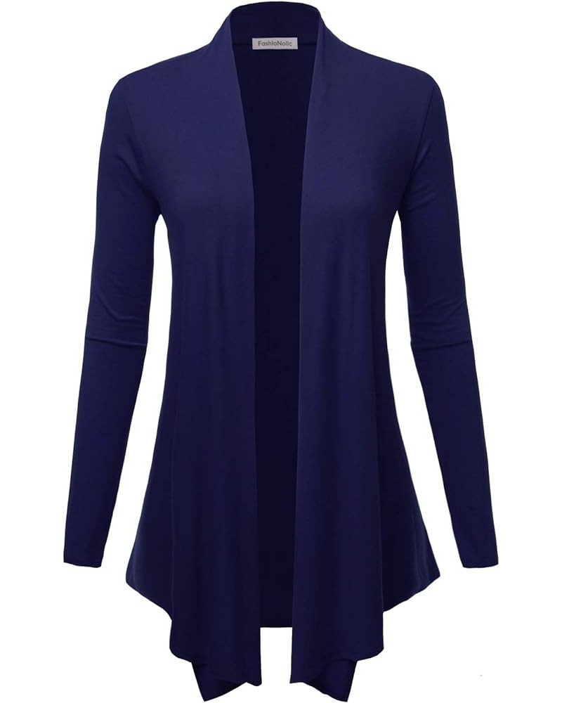 Women's Drape Front Open Cardigan Long Sleeve (S-2X, Made in USA) Psalm91-navy $13.80 Sweaters