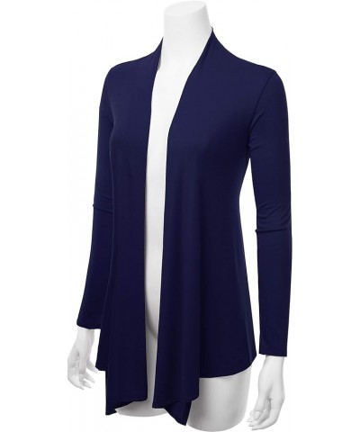 Women's Drape Front Open Cardigan Long Sleeve (S-2X, Made in USA) Psalm91-navy $13.80 Sweaters