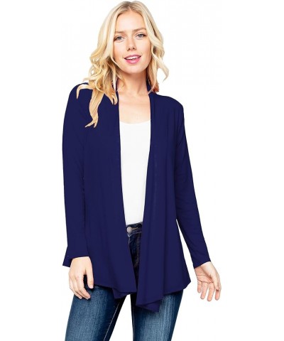 Women's Drape Front Open Cardigan Long Sleeve (S-2X, Made in USA) Psalm91-navy $13.80 Sweaters