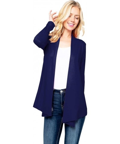 Women's Drape Front Open Cardigan Long Sleeve (S-2X, Made in USA) Psalm91-navy $13.80 Sweaters