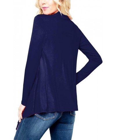 Women's Drape Front Open Cardigan Long Sleeve (S-2X, Made in USA) Psalm91-navy $13.80 Sweaters