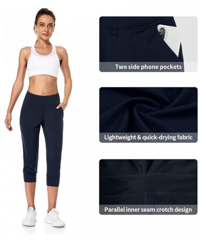 High Waisted Capri Joggers Pants for Women Athletic Cropped Yoga Running Pants with Pockets Navy Blue Medium $13.95 Pants