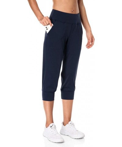 High Waisted Capri Joggers Pants for Women Athletic Cropped Yoga Running Pants with Pockets Navy Blue Medium $13.95 Pants