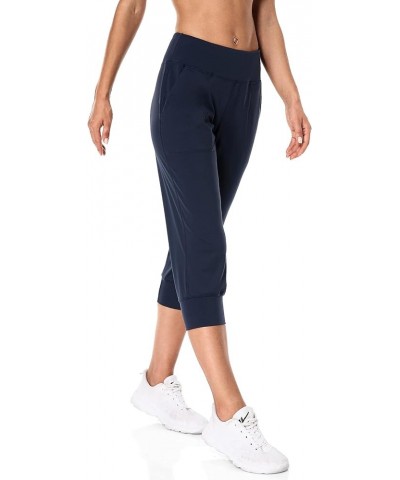 High Waisted Capri Joggers Pants for Women Athletic Cropped Yoga Running Pants with Pockets Navy Blue Medium $13.95 Pants