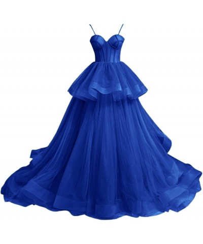 Women's Tulle Prom Dresses Long Ball Gown Spaghetti Strap Puffy Evening Party Gowns Royal Blue $39.90 Dresses