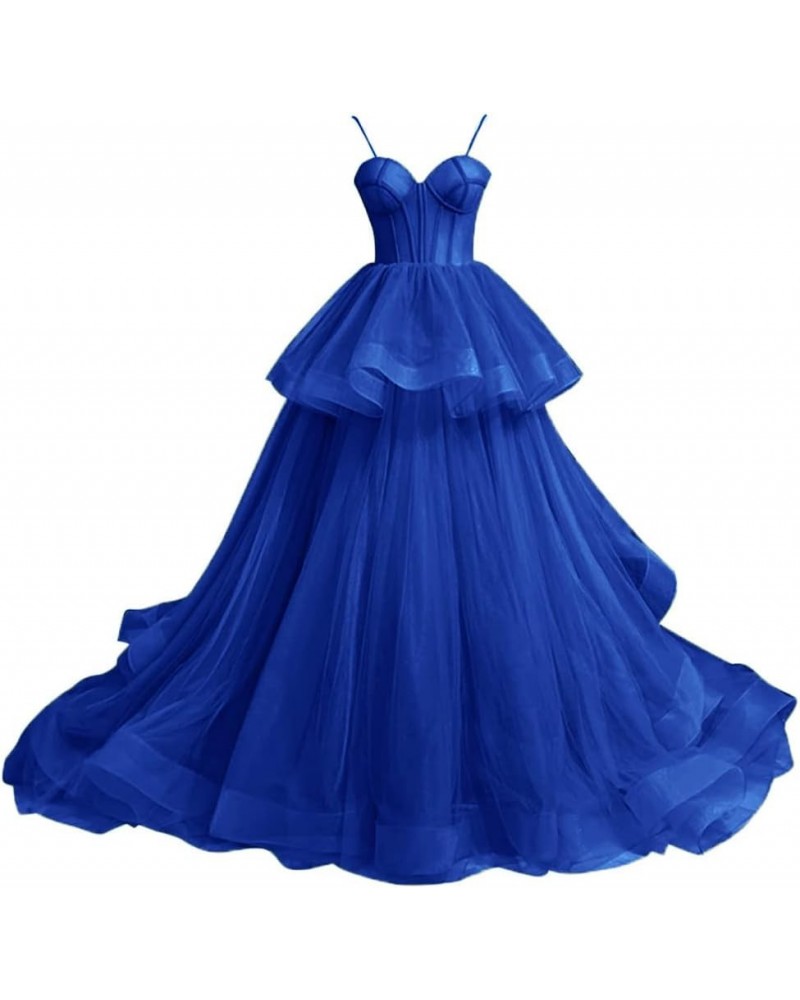 Women's Tulle Prom Dresses Long Ball Gown Spaghetti Strap Puffy Evening Party Gowns Royal Blue $39.90 Dresses