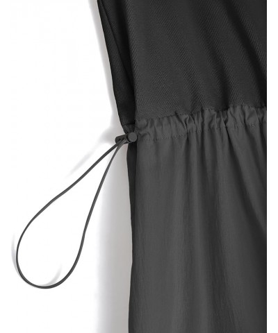 Women's 2024 Summer Sleeveless Midi Dress Casual Crewneck Drawstring Waist Flowy Long Dresses with Pockets Black $24.35 Dresses