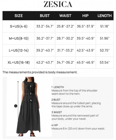 Women's 2024 Summer Sleeveless Midi Dress Casual Crewneck Drawstring Waist Flowy Long Dresses with Pockets Black $24.35 Dresses