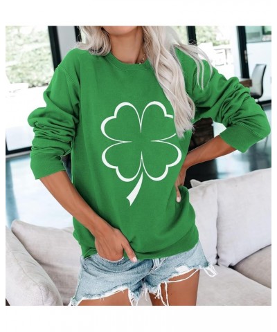 Womens Holiday Lightweight Sweatshirt Funny Long Sleeve Shirt Crewneck Cute Pullover Loose Fit Tops A-green Shamrock $13.33 H...