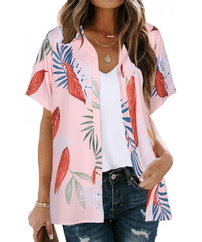 Hawaiian Shirts for Women Floral Printed Tops Tropical Button Down Shirt V Neck Short Sleeve Collared Casual Tops Pink $10.44...