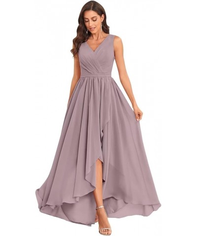 Women's High Low Chiffon Bridesmaids Dresses V Neck Pleated A Line Formal Party Dress Wisteria $37.50 Dresses