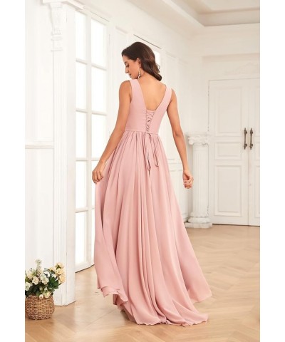 Women's High Low Chiffon Bridesmaids Dresses V Neck Pleated A Line Formal Party Dress Wisteria $37.50 Dresses