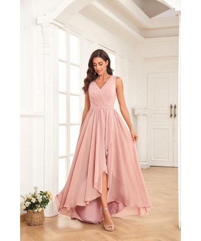 Women's High Low Chiffon Bridesmaids Dresses V Neck Pleated A Line Formal Party Dress Wisteria $37.50 Dresses