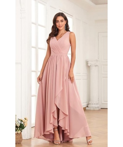 Women's High Low Chiffon Bridesmaids Dresses V Neck Pleated A Line Formal Party Dress Wisteria $37.50 Dresses