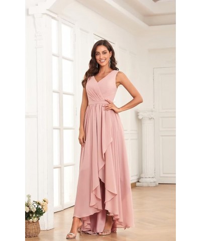 Women's High Low Chiffon Bridesmaids Dresses V Neck Pleated A Line Formal Party Dress Wisteria $37.50 Dresses