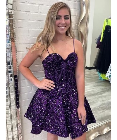 Sparkly Sequin Short Homecoming Dresses for Teens 2023 Spaghetti Straps Criss-Cross Prom Party Dress TN046 A-light Blue $23.7...