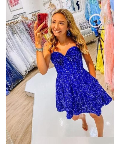 Sparkly Sequin Short Homecoming Dresses for Teens 2023 Spaghetti Straps Criss-Cross Prom Party Dress TN046 A-light Blue $23.7...