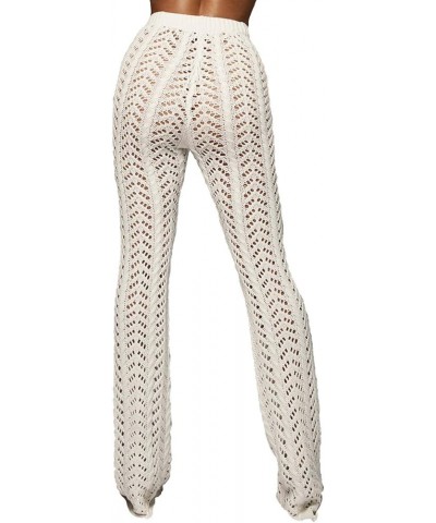 Women's Hollow Out Cover Up Pants Wide Leg Knit Crochet See Through Long Knitted Palazzo Pants Beachwear Slim-white $17.91 Pants