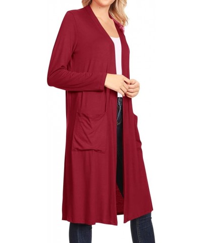 Women's Casual Loose Fit Open Front Side Pockets Solid Soft Lightweight Long Cardigan Hcd00875 Burgundy $15.93 Sweaters