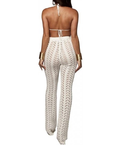 Women's Hollow Out Cover Up Pants Wide Leg Knit Crochet See Through Long Knitted Palazzo Pants Beachwear Slim-white $17.91 Pants