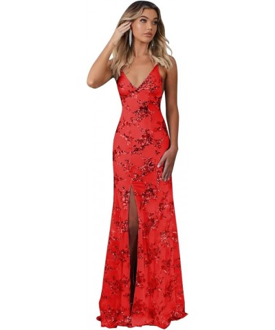 Sparkly Sequin Prom Dresses Long Bodycon Mermaid Formal Dress Evening Party Gowns with Slit Red $38.24 Dresses