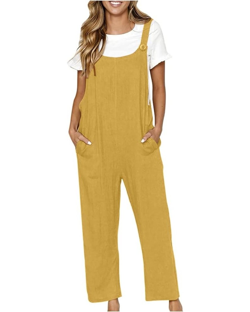 Plus Size Jumpsuits for Women Sleeveless Casual Romper Adjustable Strap Loose Summer Trendy Overalls with Pockets 7 Yellow $1...