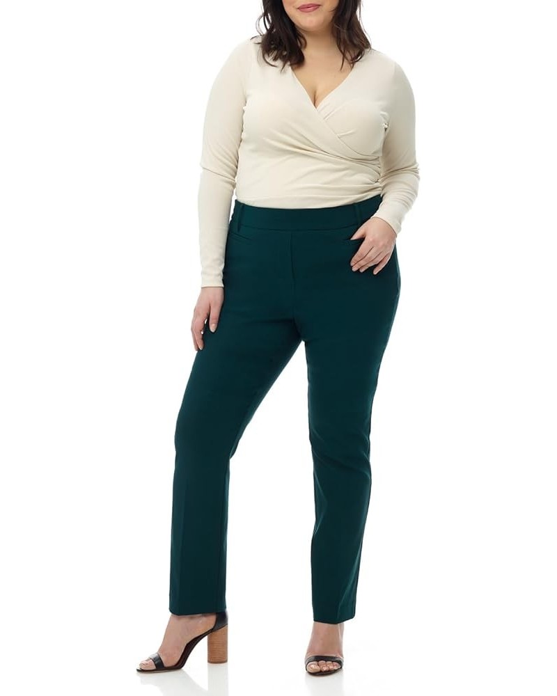 Curvy Woman Ease into Comfort Plus Size Straight Pant w/Tummy Control Hunter Green $24.60 Pants